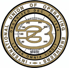 Logo of the International Union of Operating Engineers with gear and gauge motifs.